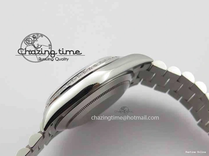 0126 TechFriendly Day Date 40mm SS BP Maker Best Edition Diamond Bezel Silver Dial On SS Bracelet ETA 3696